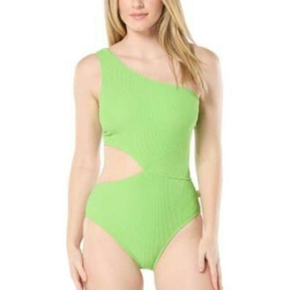 MICHAEL Michael Kors Women's One-Shoulder Side-Cutout Swimsuit Green 8